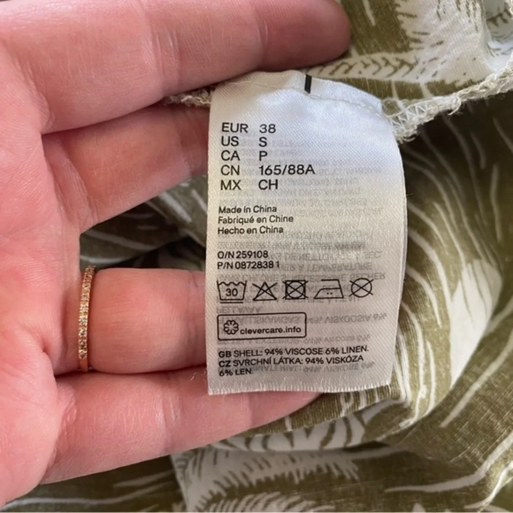 Desmond & Dempsey X H&M Green White Tropical Palm Print Linen Blend Midi Dress S - Picture 15 of 15